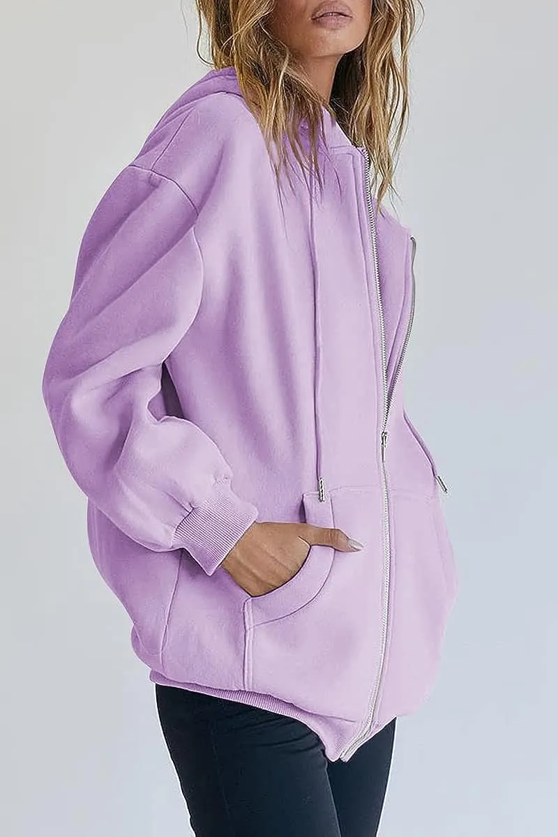 Women's Cute Hoodies Teen Girl Fall Jacket Oversized Sweatshirts Casual Drawstring Zip Up Y2K Hoodie with Pocket