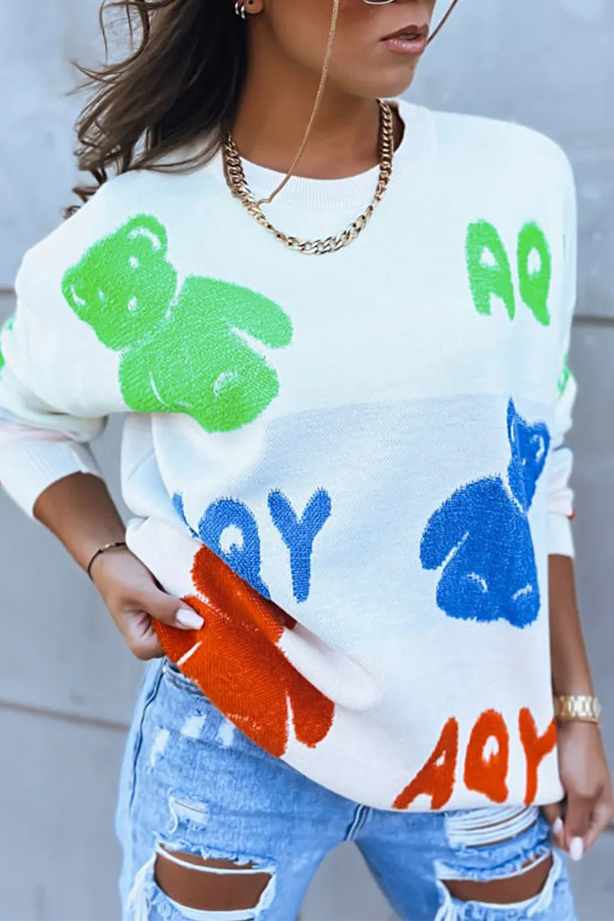 Cartoon Pattern Crewneck Sweater
