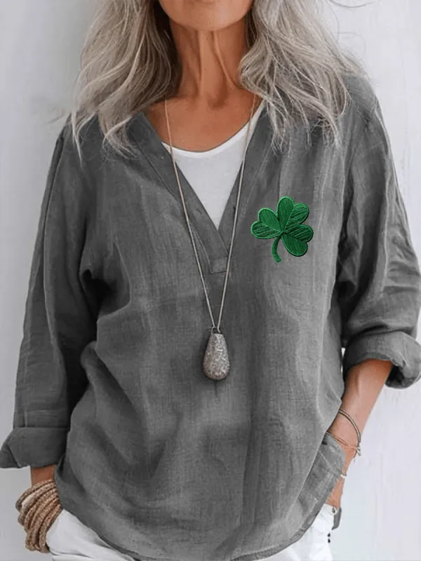 Women's St. Patrick's Day Printed Casual V-Neck Shirt