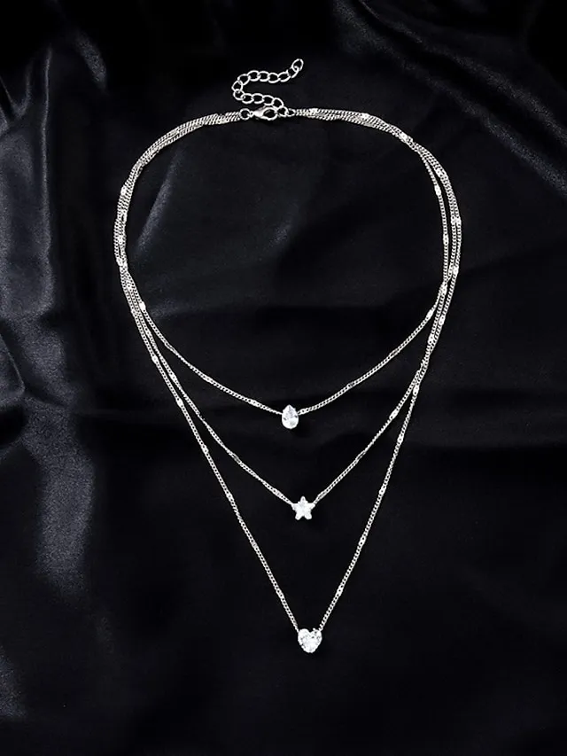 Women's Necklace Heart Star Cut Zirconia Alloy Necklace Classic Six-Prong Small Zircon Dangling Necklace Dainty Necklace For Women Girls/Wedding Gift, Birthday Gift