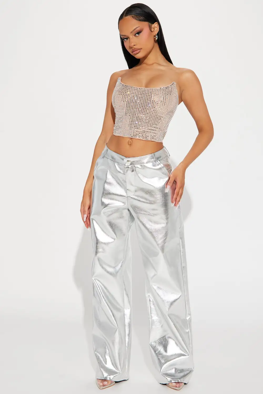 Rayna Rhinestone Mesh Corset Top - Nude shein