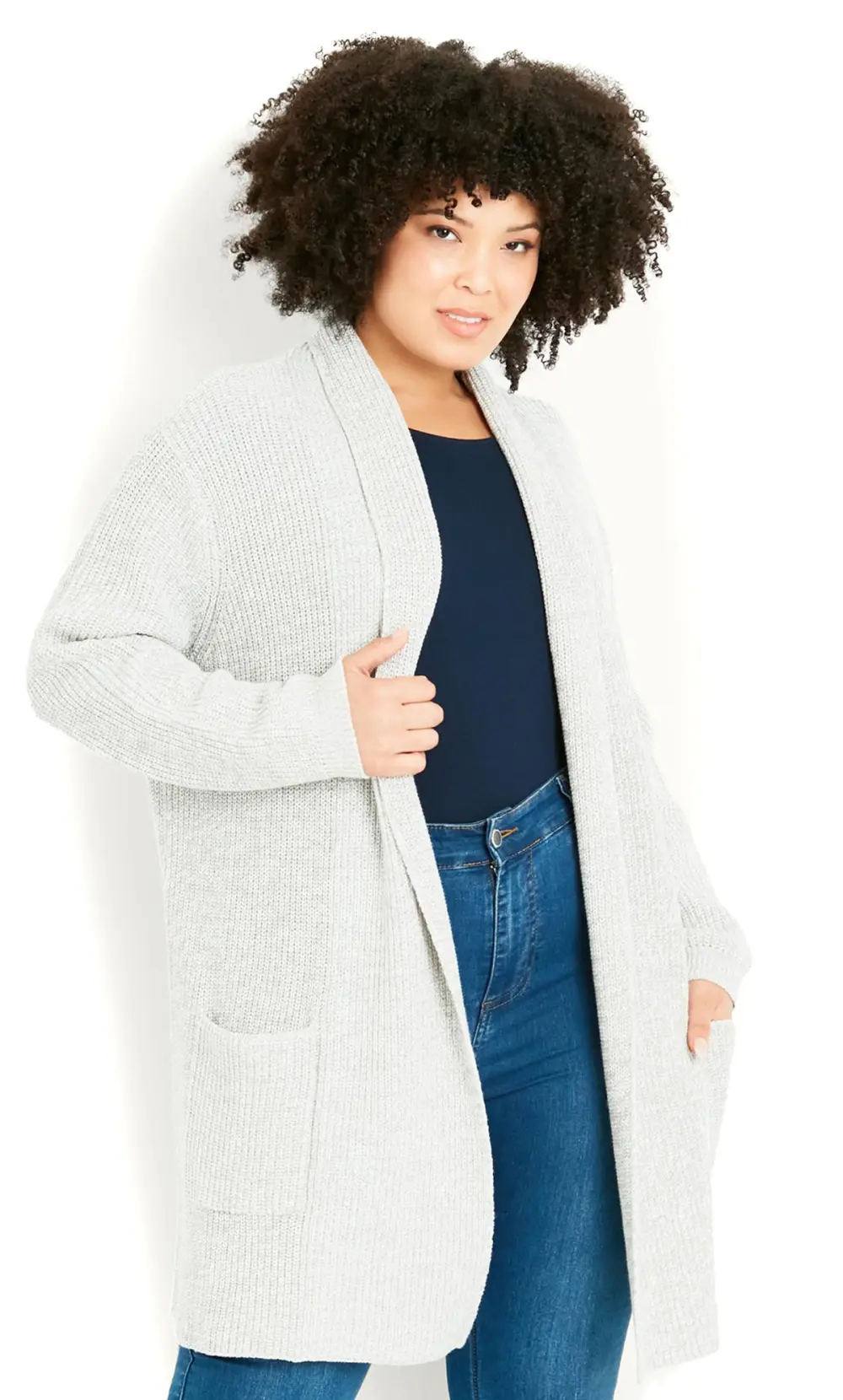 Evans Grey Shawl Collar Cardigan