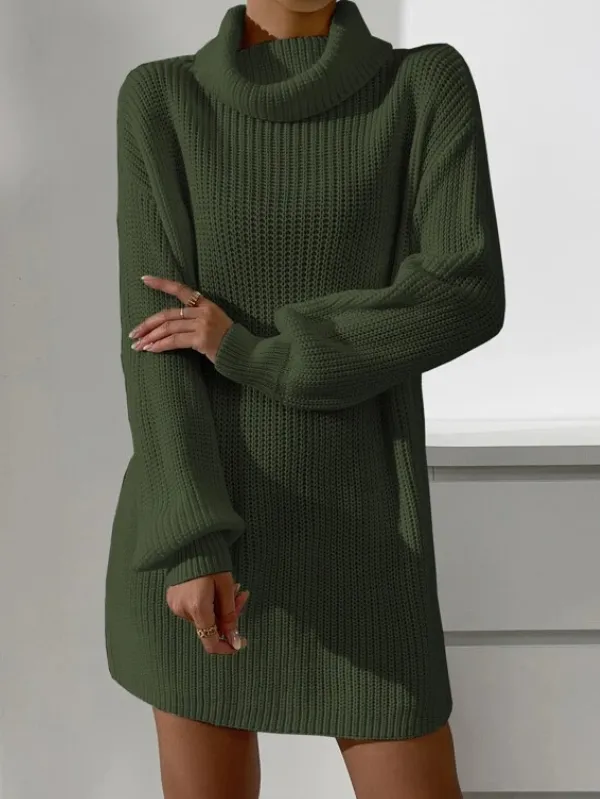 Cowl Neck Drop Shoulder Sweater Dress Without Belt