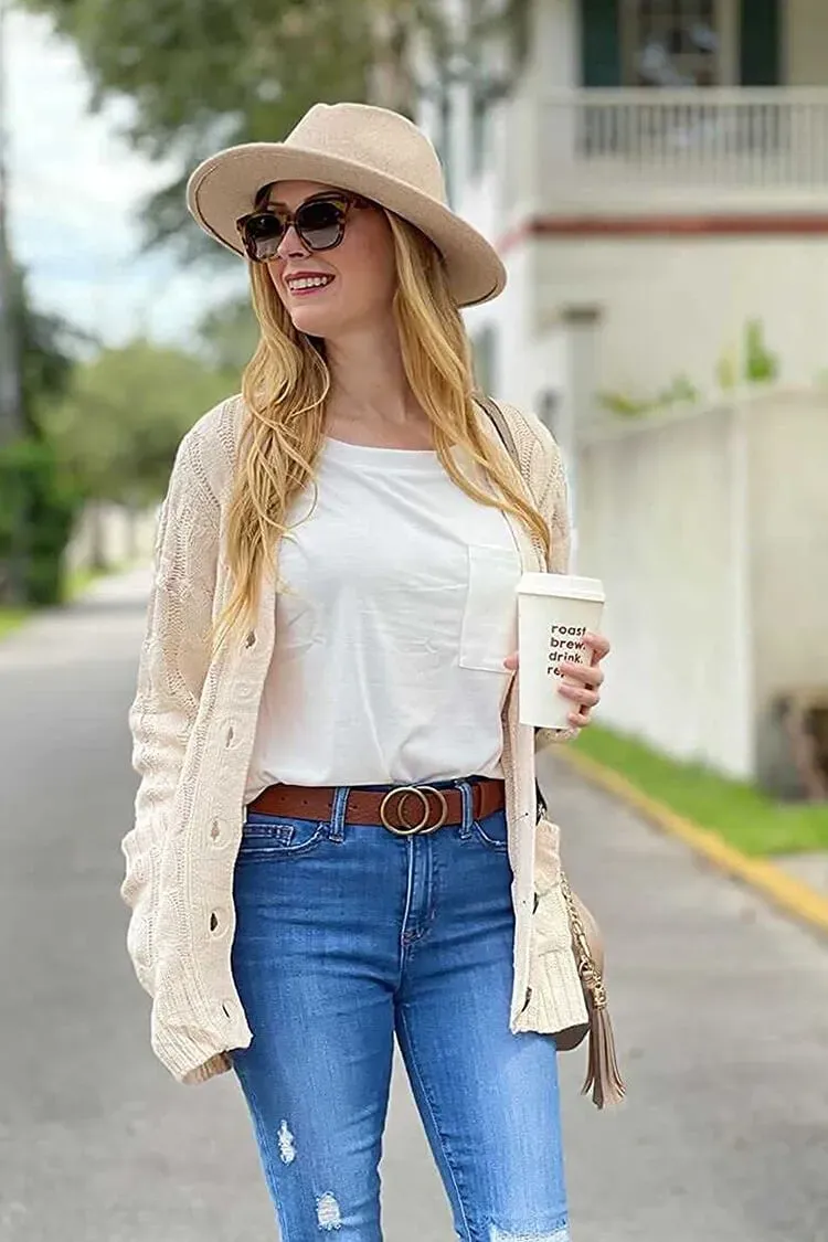 Knitted Solid Color Button Down Chunky Outwear Cardigan