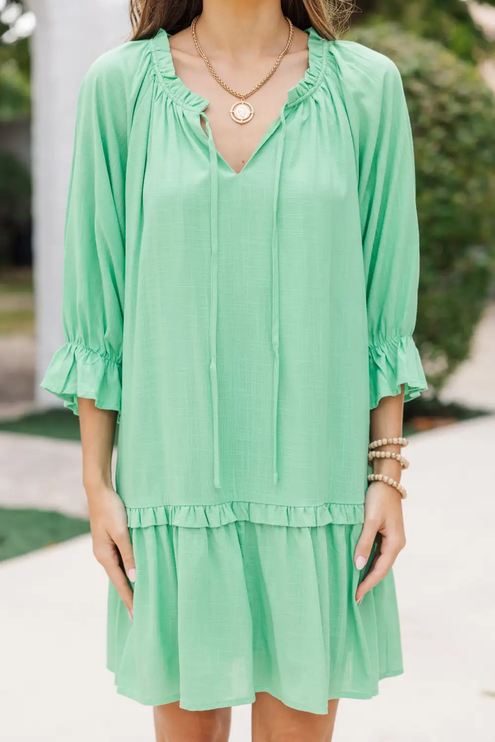 Always In The Lead Green Linen Dress