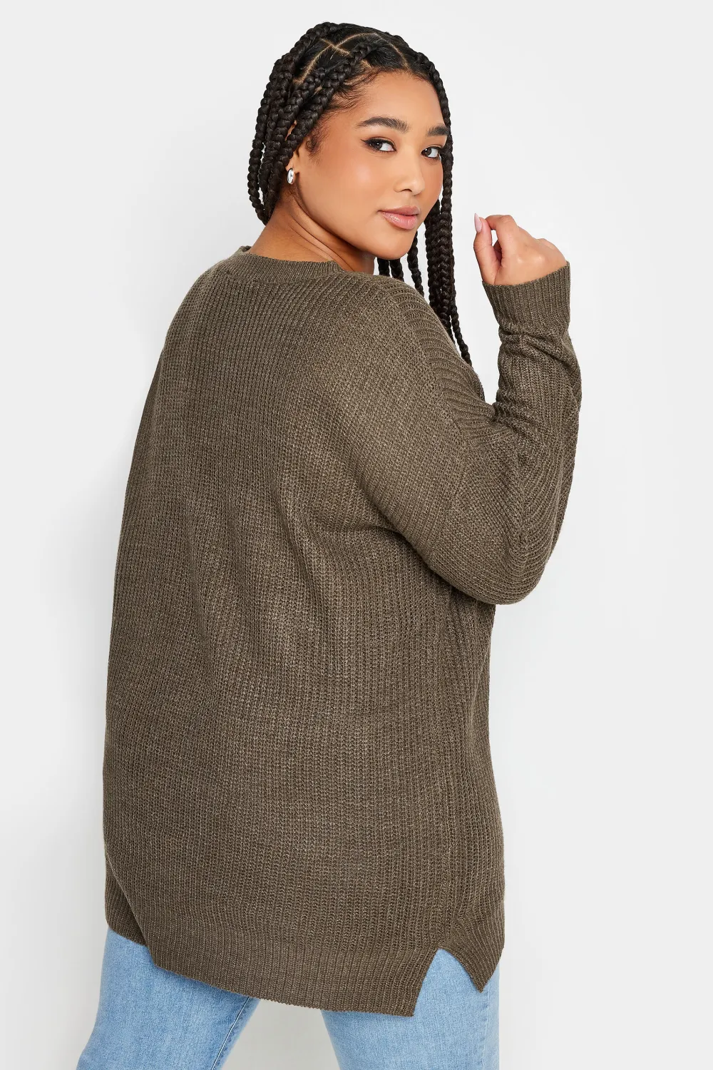 YOURS Curve Brown Ribbed Knit Jumper