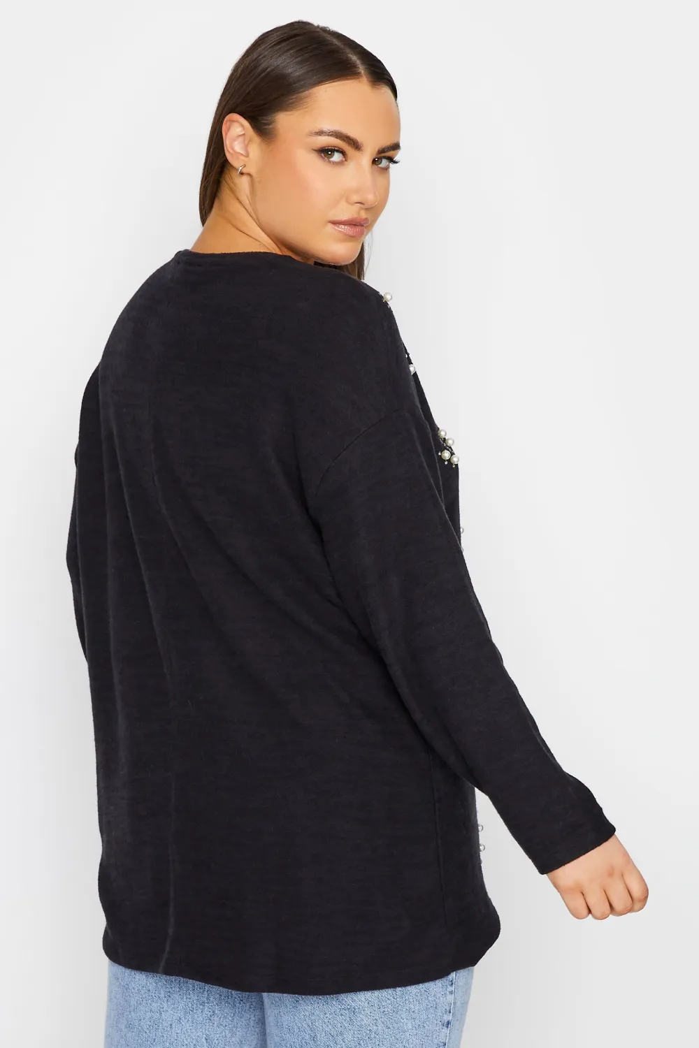 YOURS LUXURY Curve Black Stud & Pearl Embellished Sweatshirt