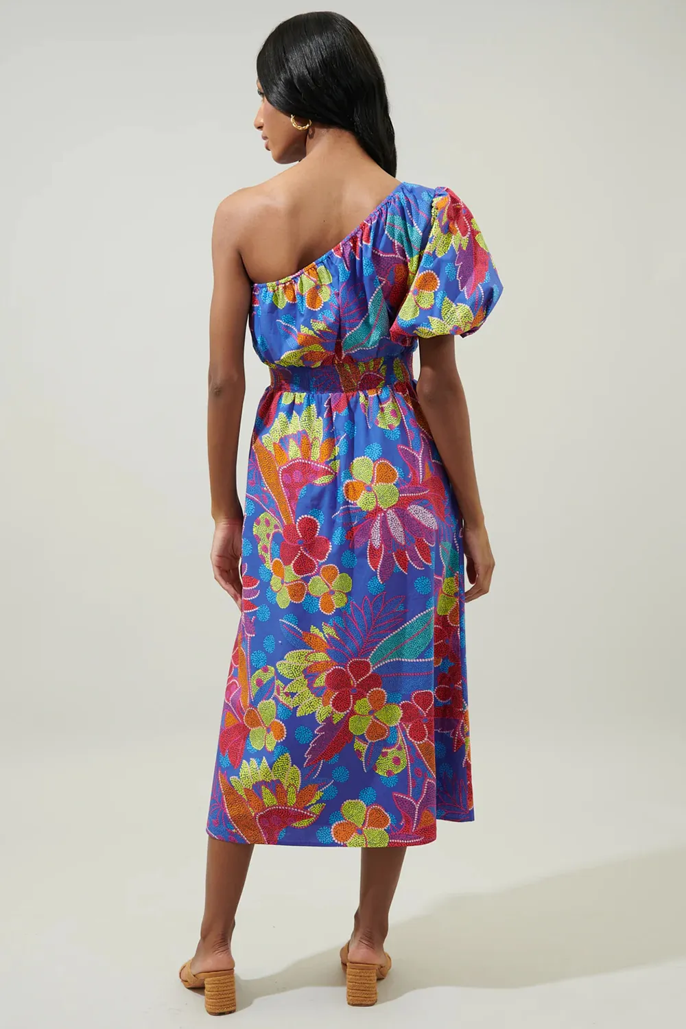 Blue Bridgette One Shoulder Midi Dress
