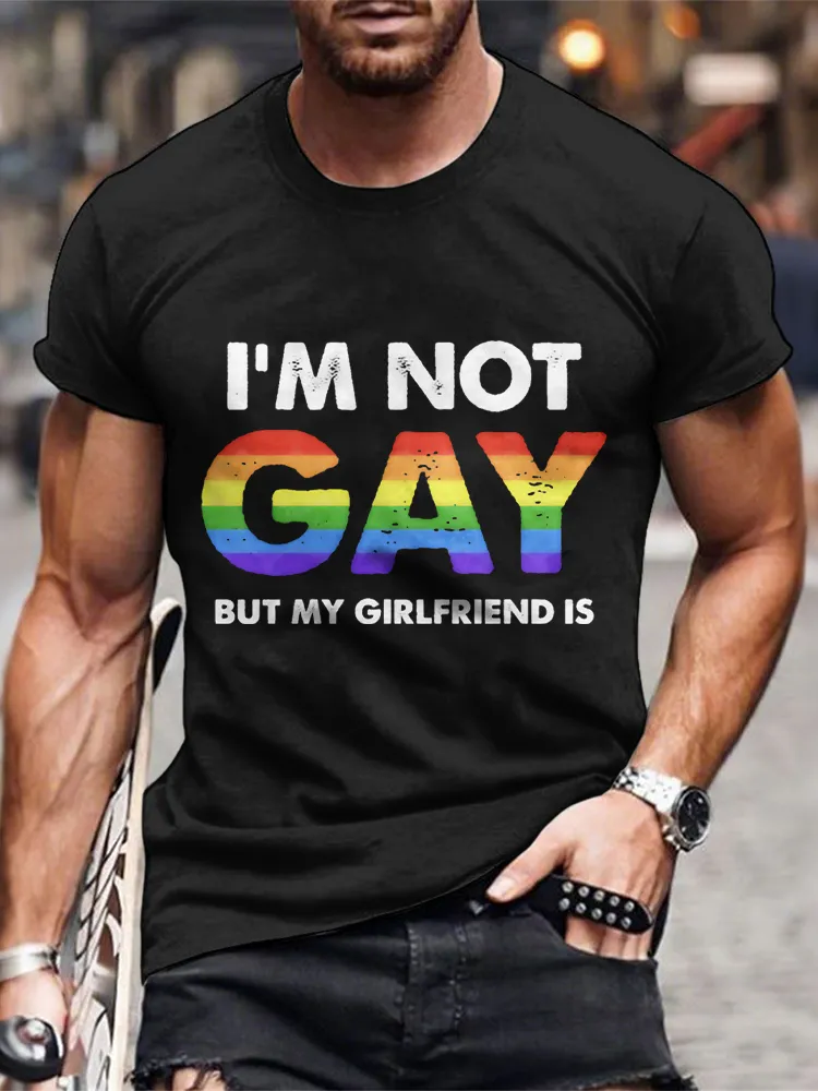 Men'S I'M Not Gay But My Girlfriend Is Print T-Shirt