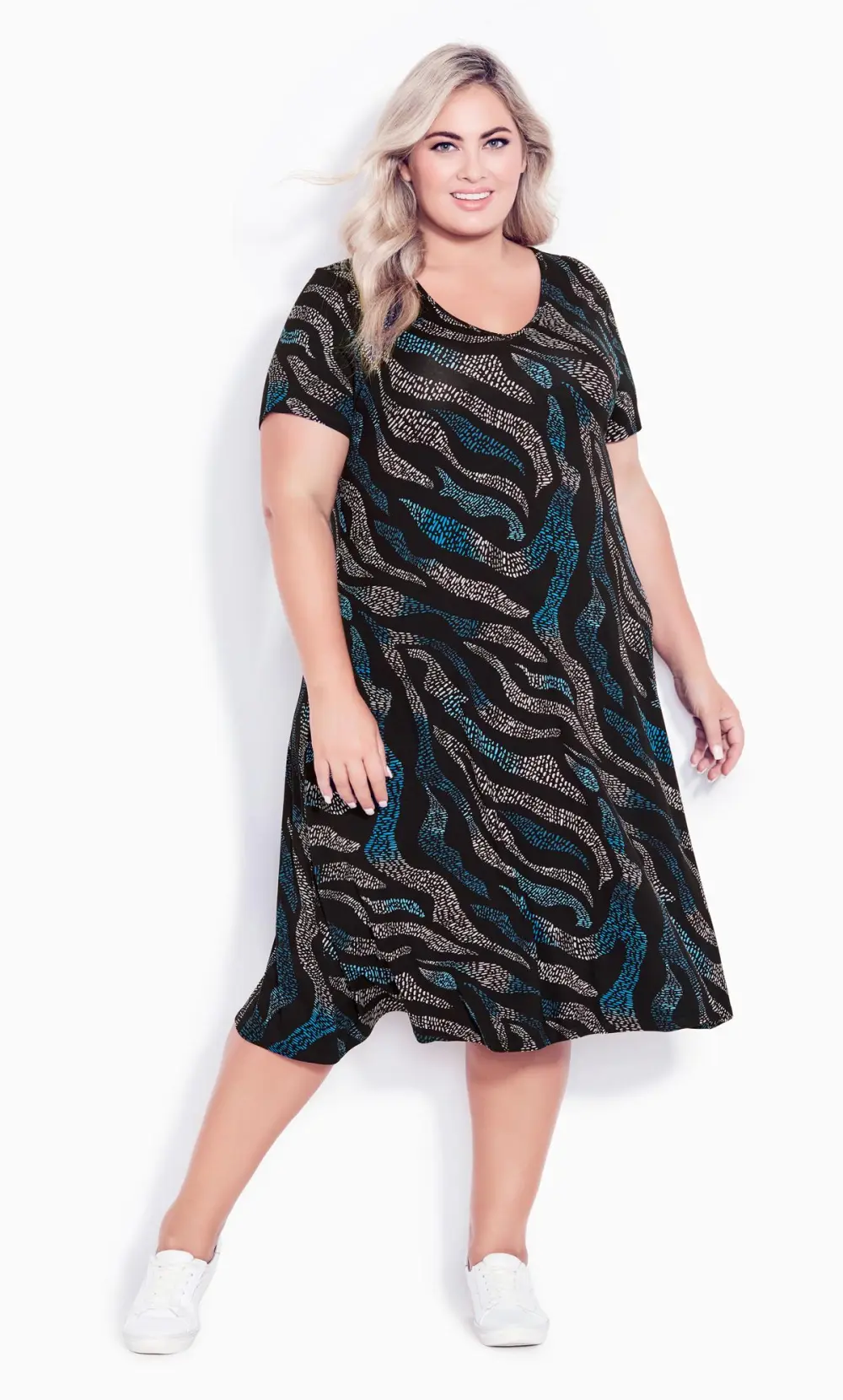 Evans Black Cross Back Knit Print Dress