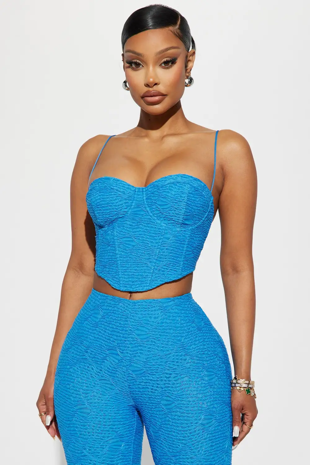 Macie Textured Pant Set - Blue