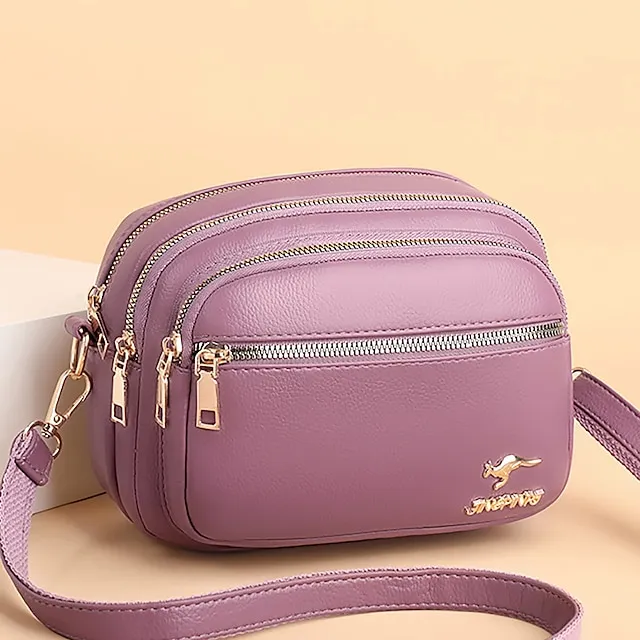 Women's Crossbody Bag Shoulder Bag Dome Bag PU Leather Shopping Daily Zipper Large Capacity Waterproof Lightweight Solid Color Black Red Purple