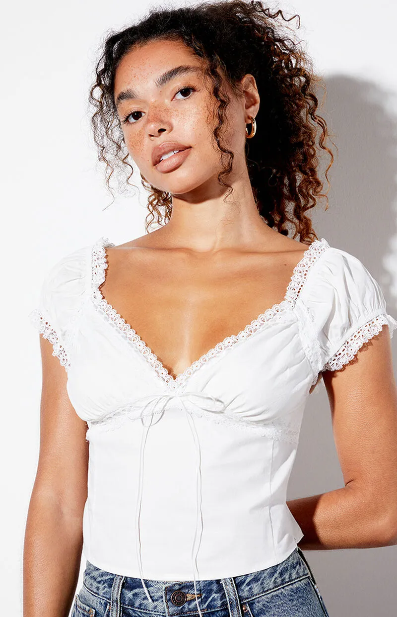 LA Hearts Lace Trim Tie Front Top
