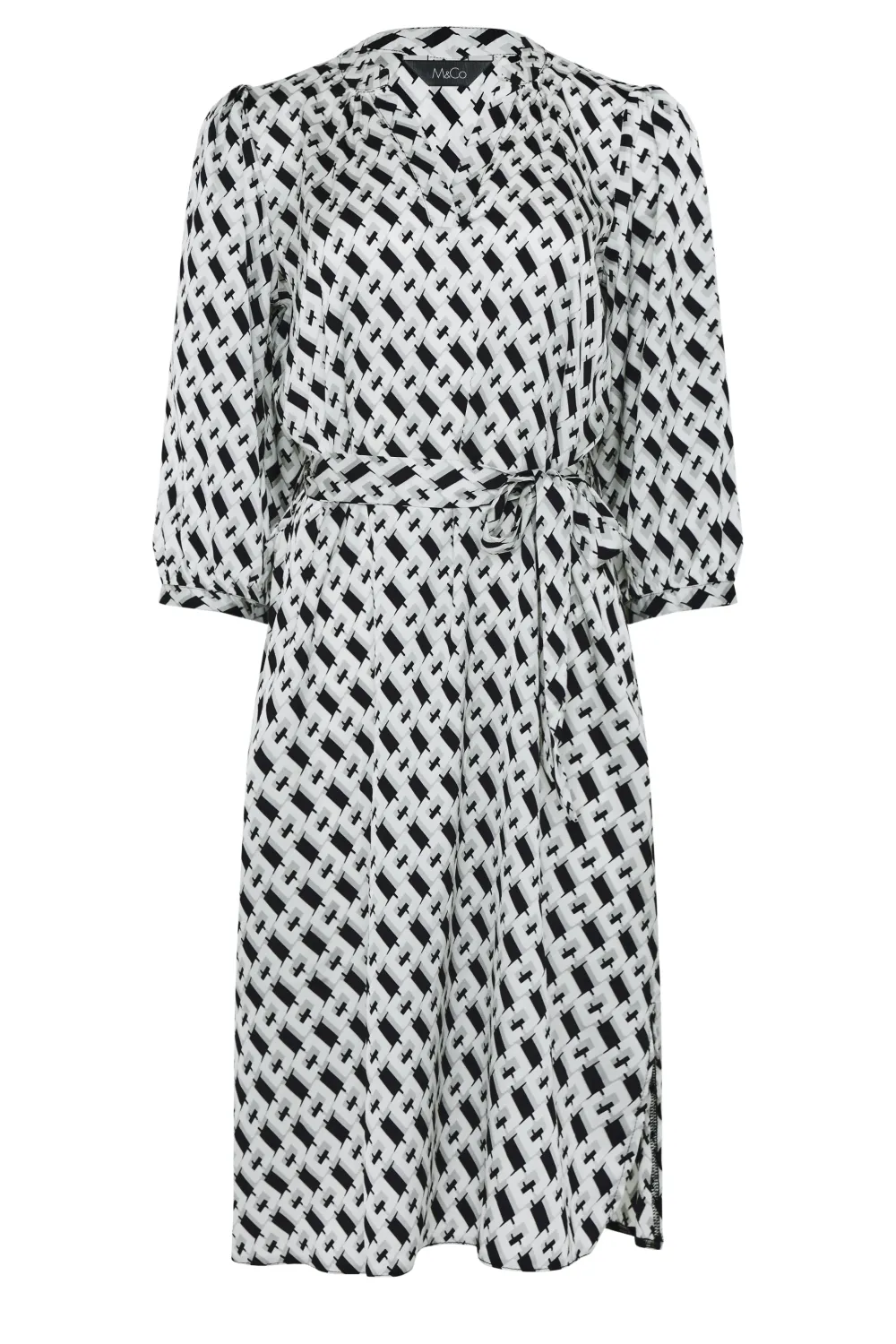 M&Co Black Geometric Print Satin Tunic Dress