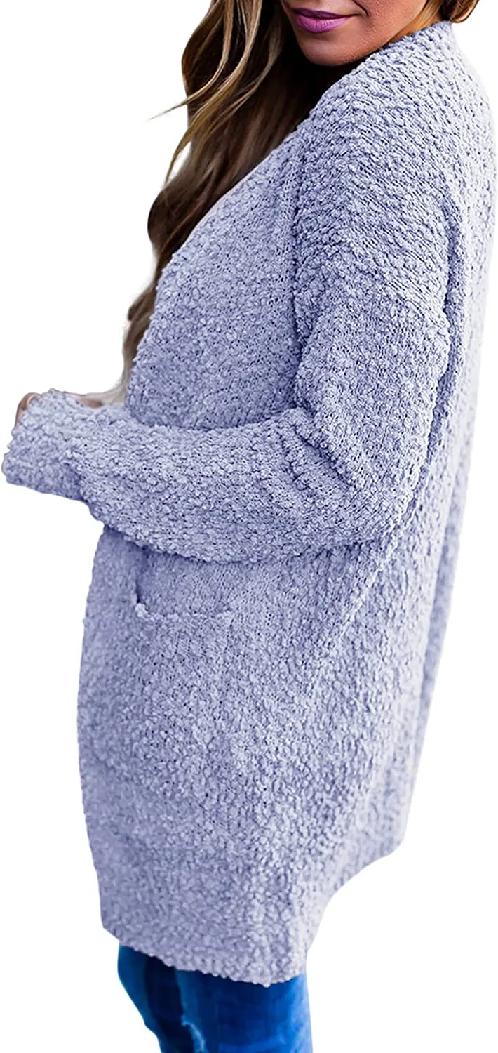 Women's Long Sleeve Soft Chunky Knit Sweater Open Front Cardigans Outwear Coat