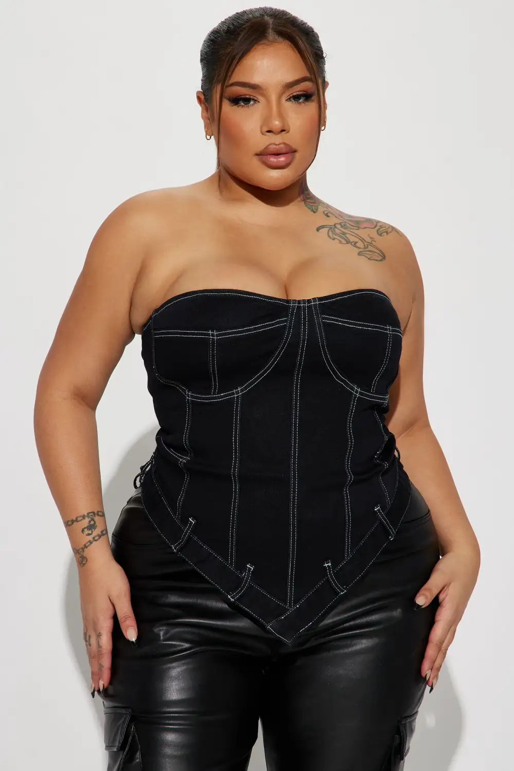 Tensions High Denim Corset Top - Black