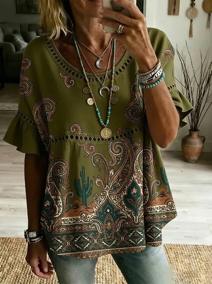 Women's Nashville Desert Cactus Paisley Printed Top