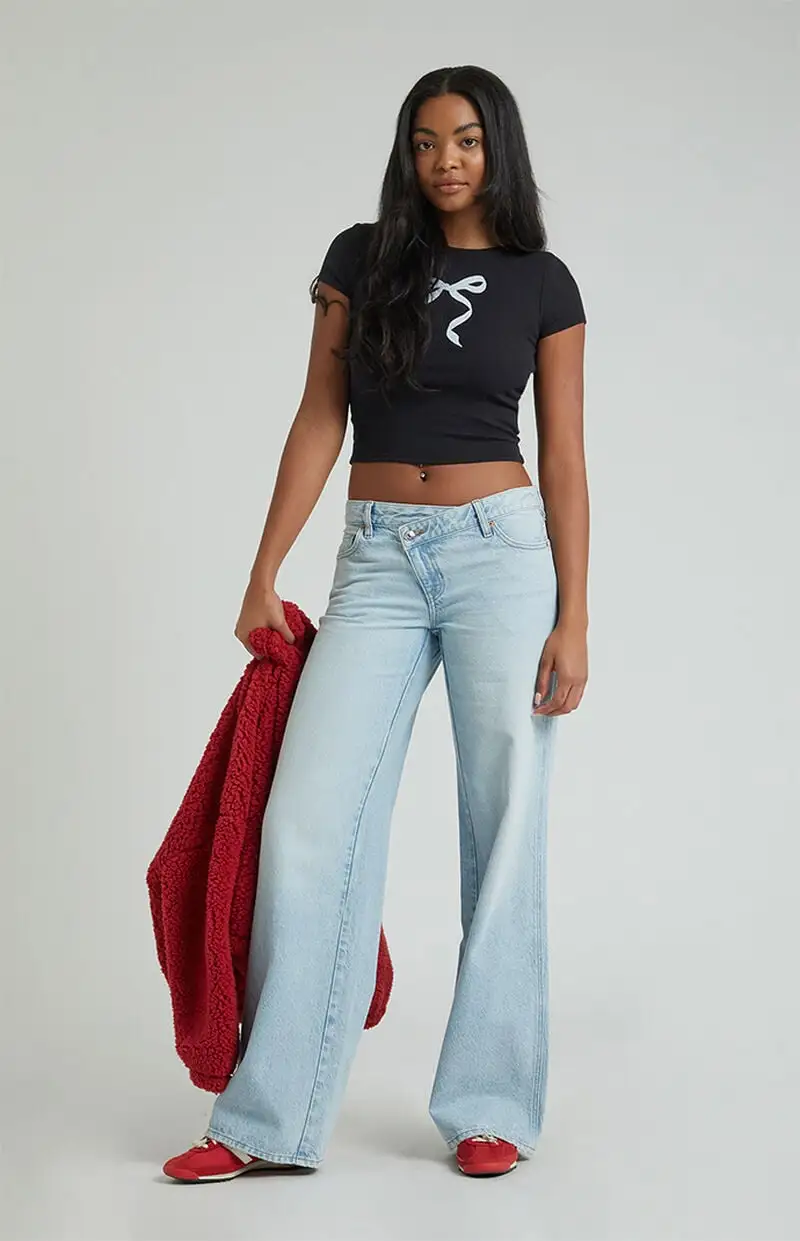 PacSun Casey Asymmetrical Low Rise Baggy Jeans Light Indigo