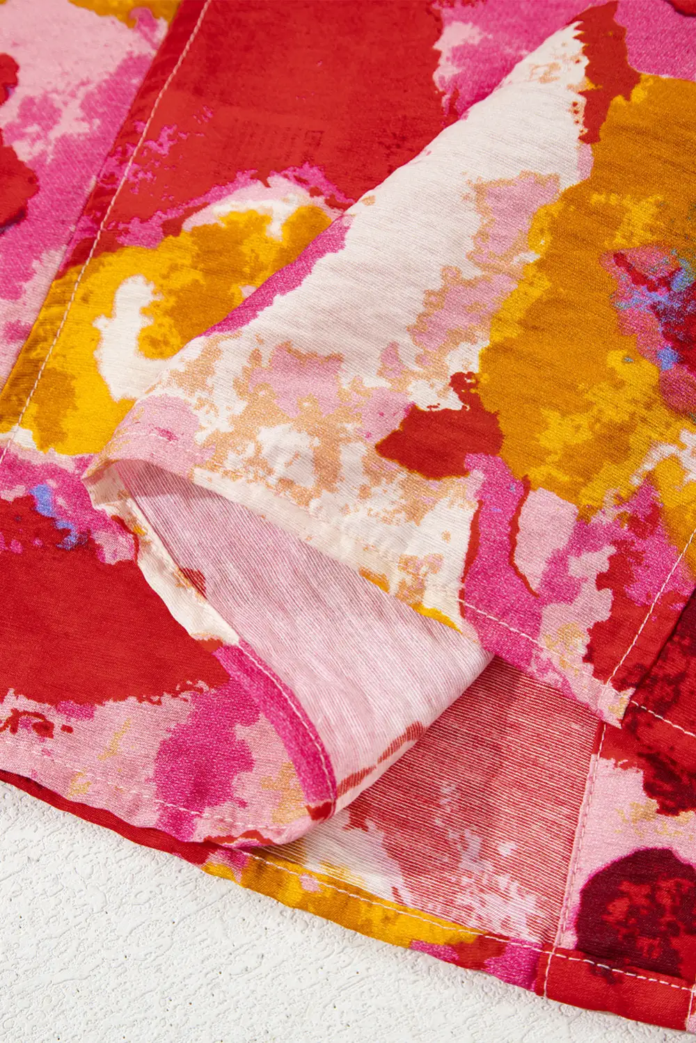 Softly Styled Abstract Print Ruffled V-Neck Blouse