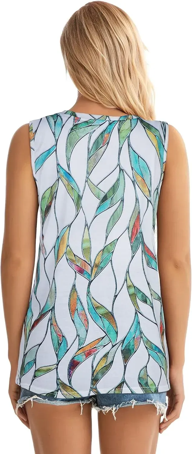 Summer Tops for Women Sleeveless V Neck Tshirt Loose Fit Casual Tank Tunic Blouse