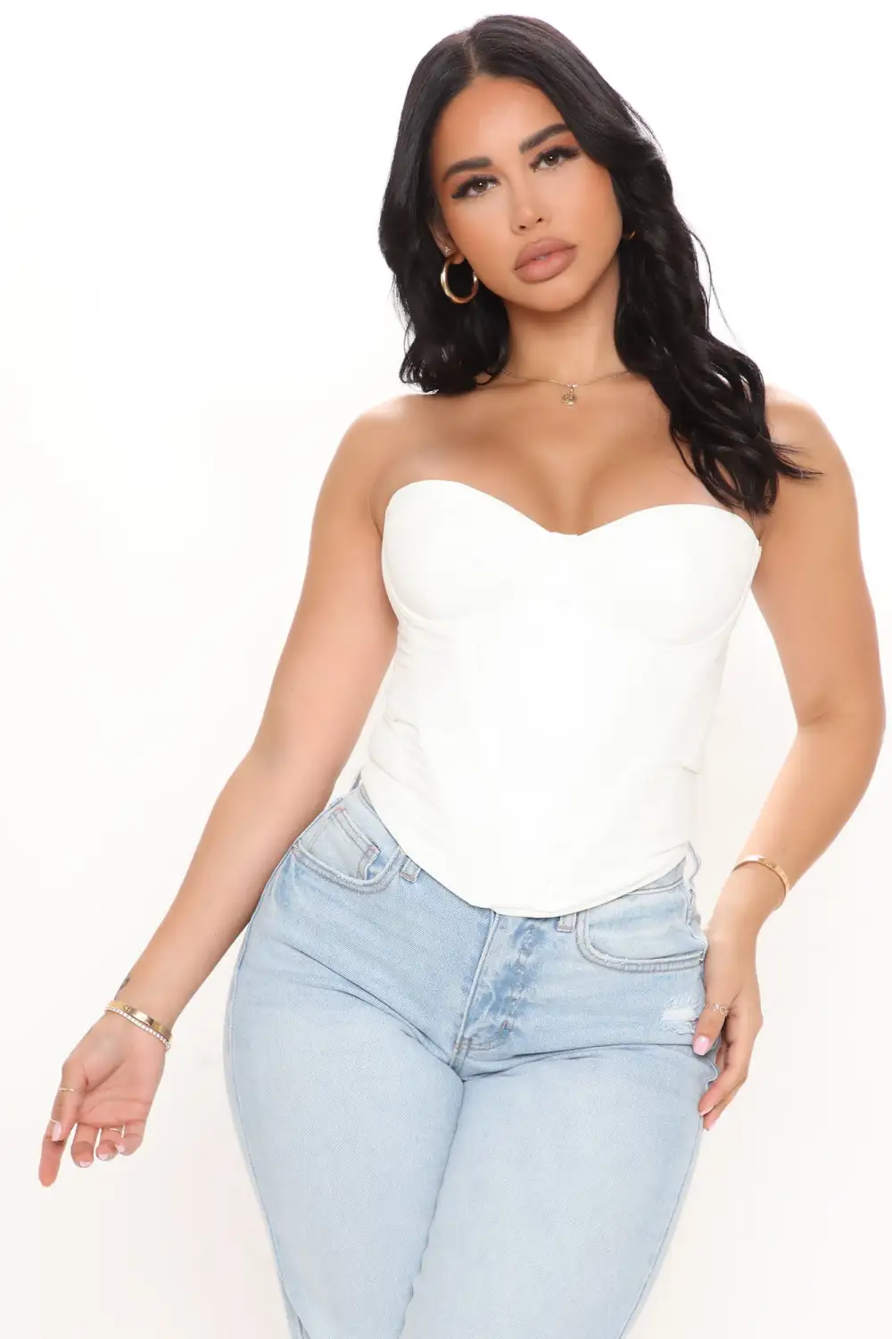 Bae For Tonight Faux Leather Corset Top - White
