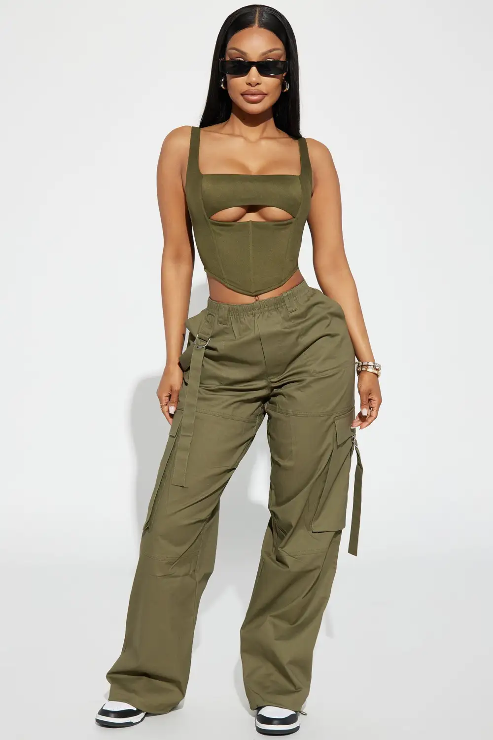 Peek A Boo Corset Top - Olive