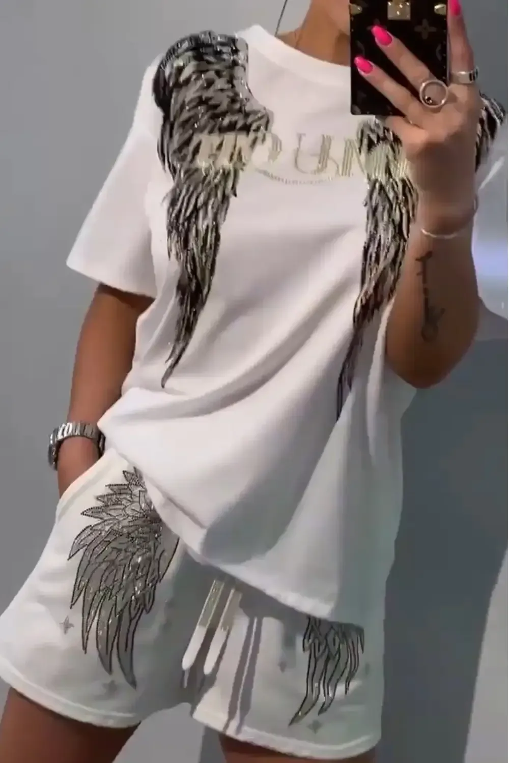 Women's Hot Diamond Pattern Top and Shorts Pants Two-piece Set