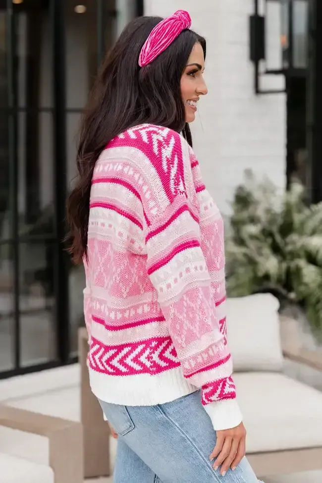 Winter Wonderland Pink Multi Fair Isle Sweater