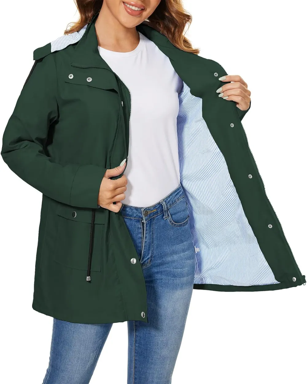 American Trends Rain Jackets for Women Waterproof with Hood Long Rain Coat Windbreaker Jacket