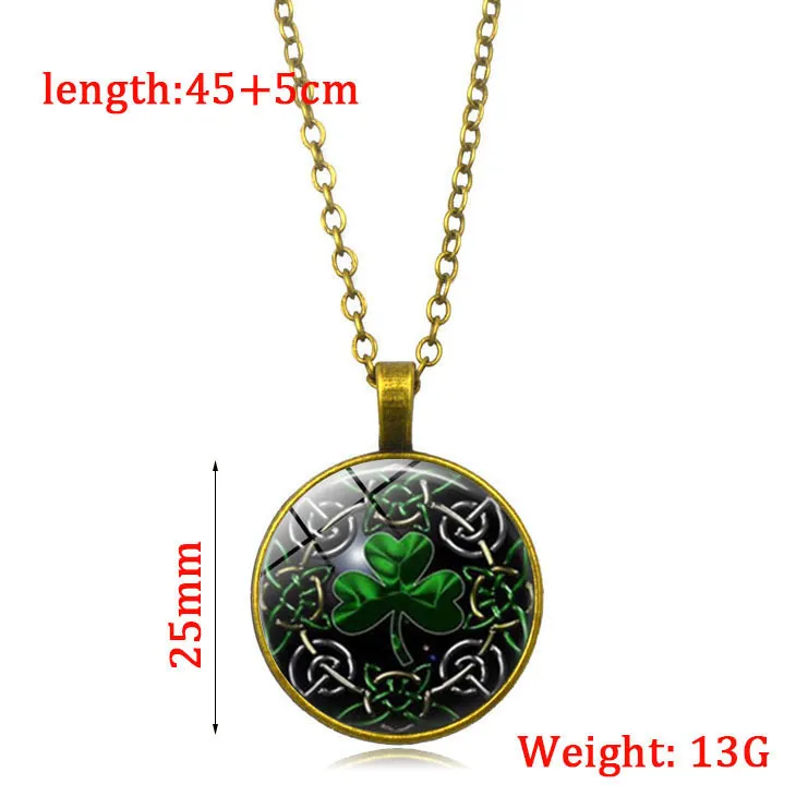 Green Clover Time Stone Pendant Necklace For Women