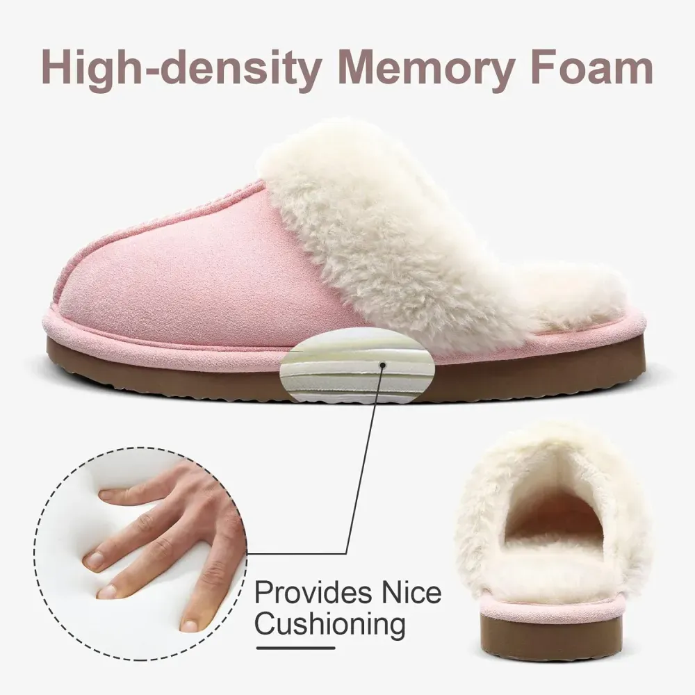 Women's Fuzzy Memory Foam Slippers Fluffy Winter House Shoes Indoor and Outdoor