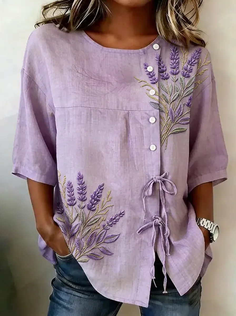 Women's Nashville Floral Lavender Embroidered Printed Top