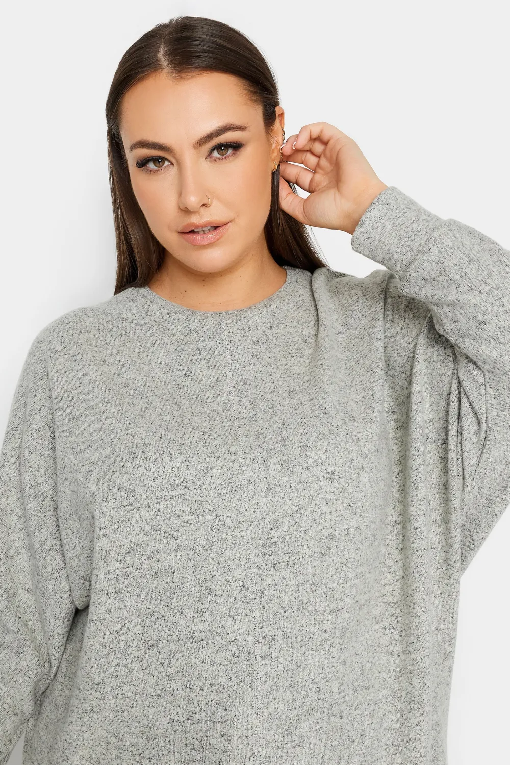 YOURS LUXURY Curve Light Grey Front Seam Detail Jumper