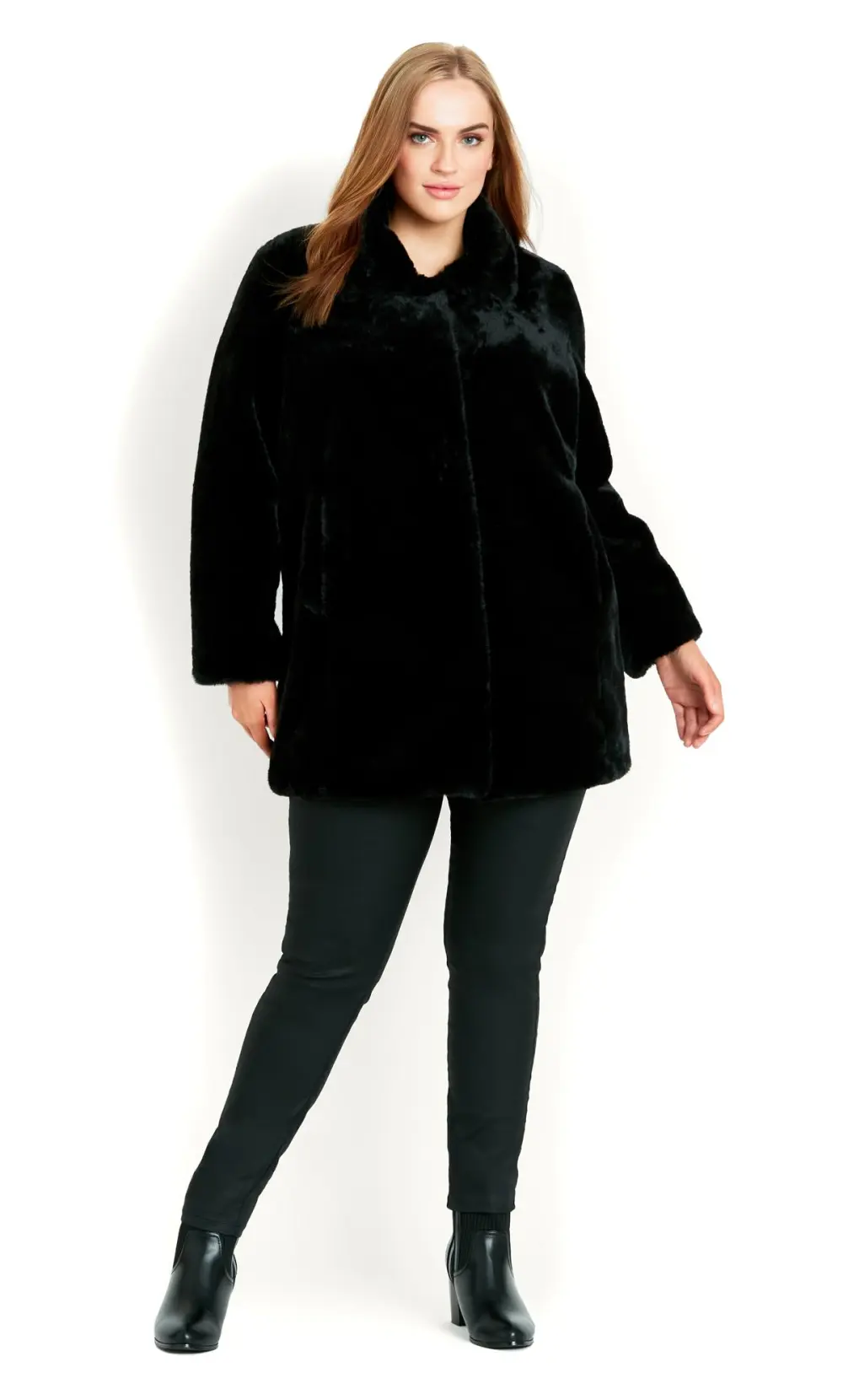 Evans Black Faux Fur Coat