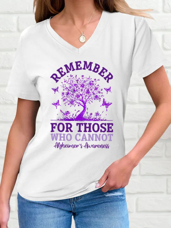Women'S Short-Sleeved T-Shirt Remember For Those Who Cannot Alzheimer'S Awareness Butterfly Prints