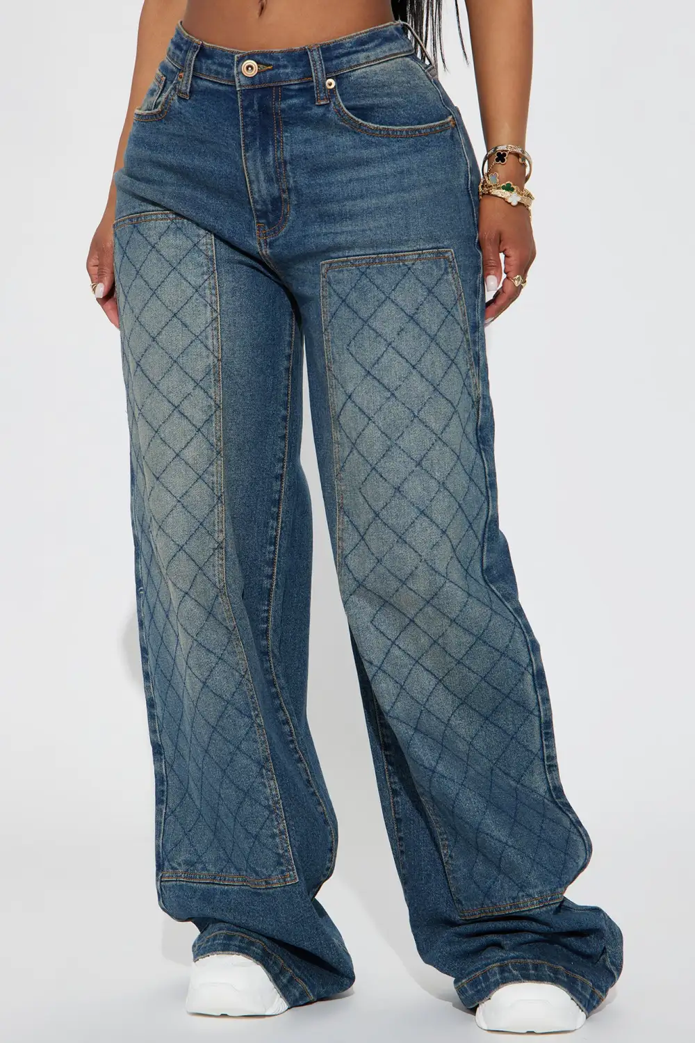 Midnight Streets Quilted Wide Leg Utility Jeans - Dark Wash