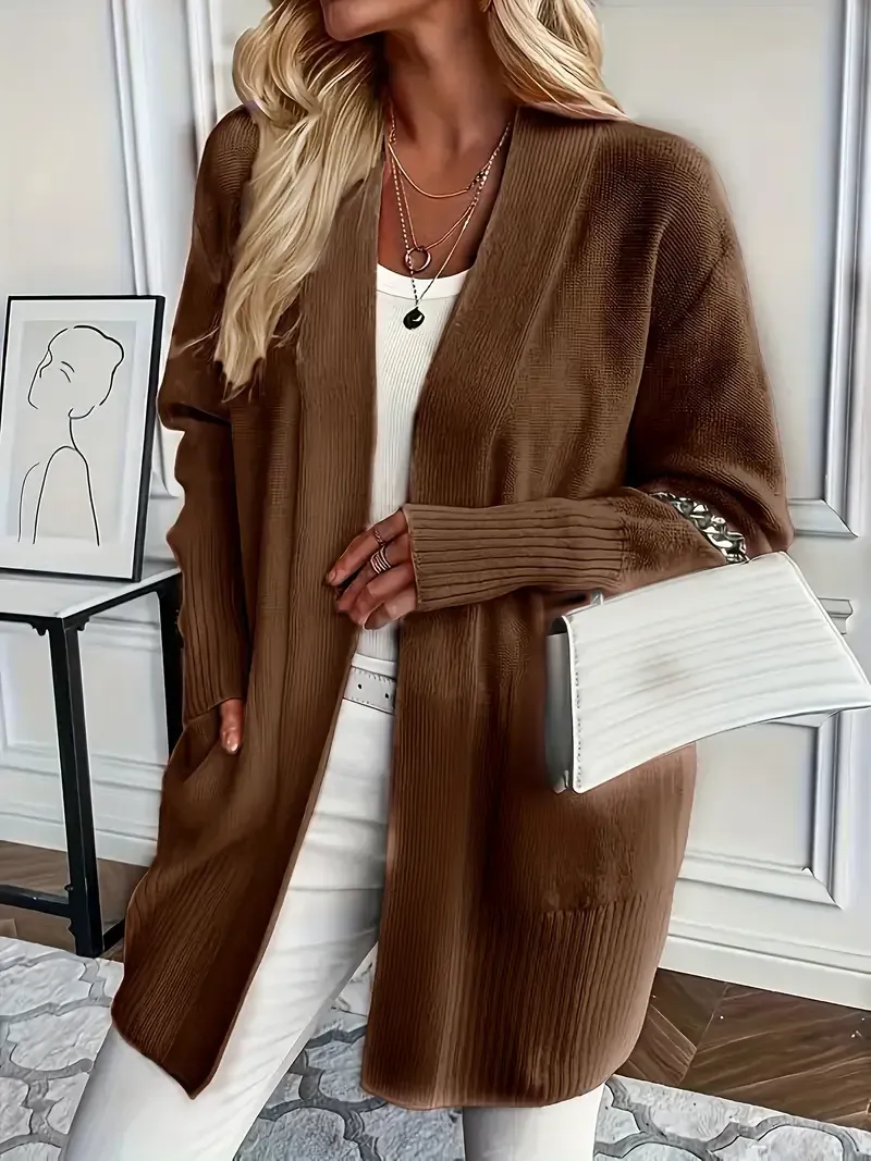 (Clearance Sale🔥)Casual Solid Open Front Loose Knit Cardigan With Pocket