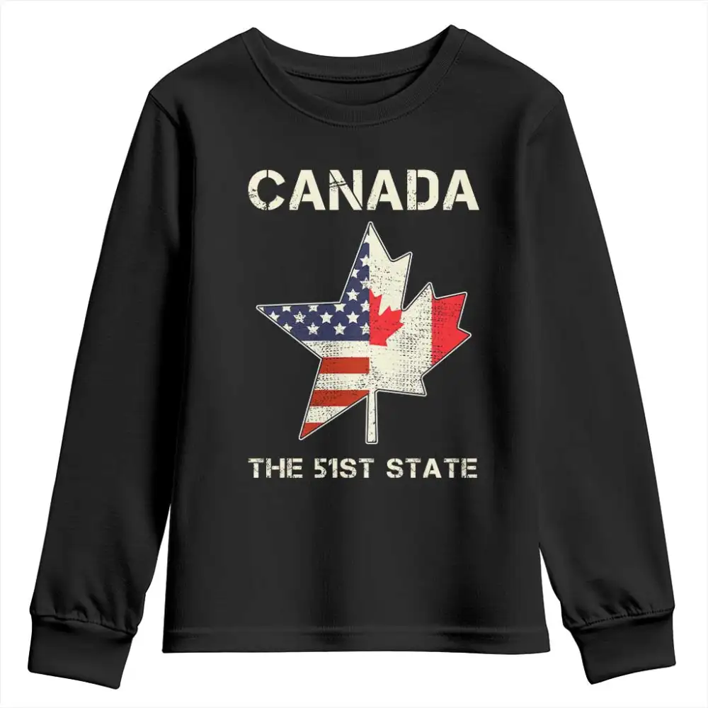 Canada The 51st State Youth Sweatshirt Maple Canadian American Flag TS09