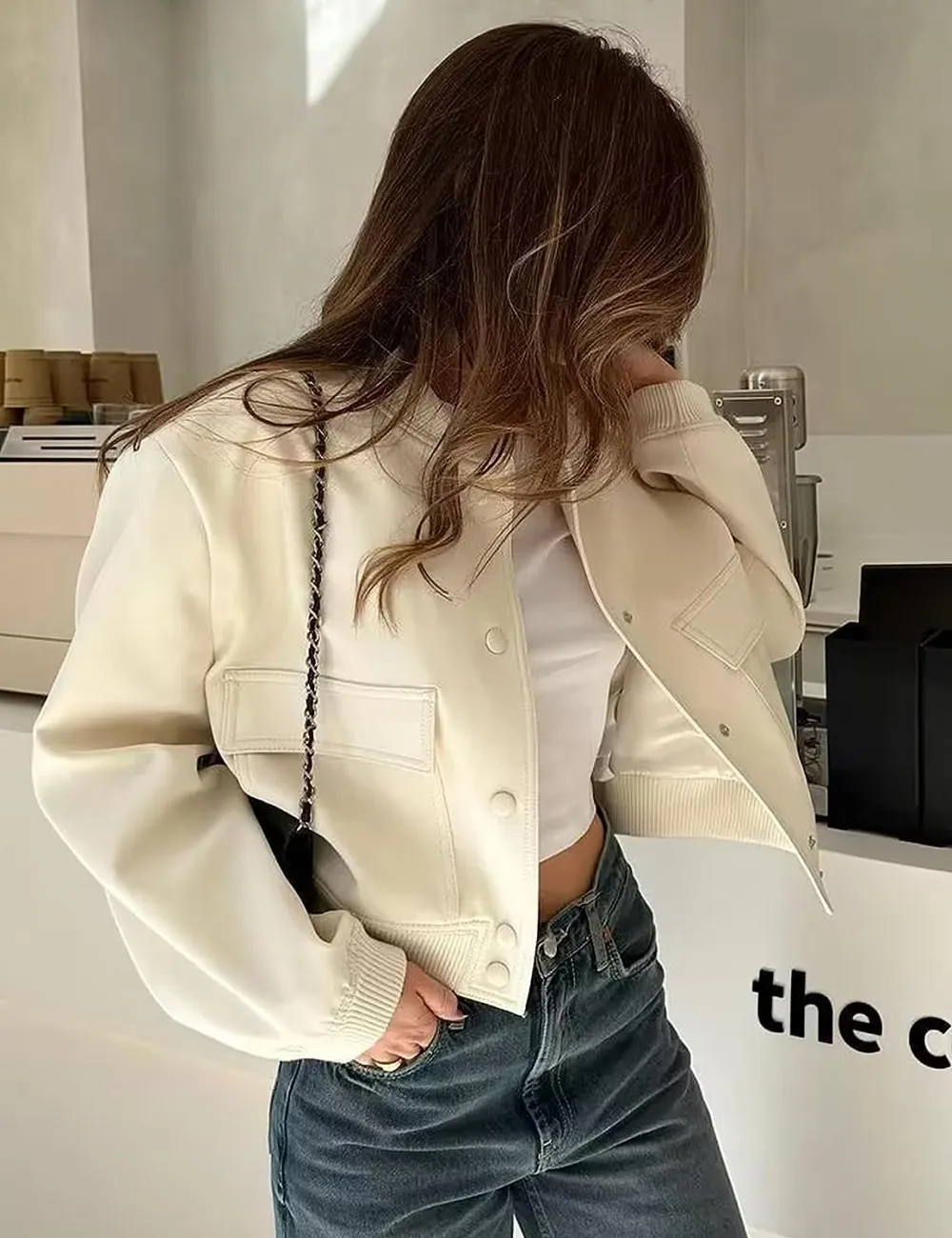 Womens Cropped Bomber Jacket Button Down Varsity Jackets Shackets With Pockets