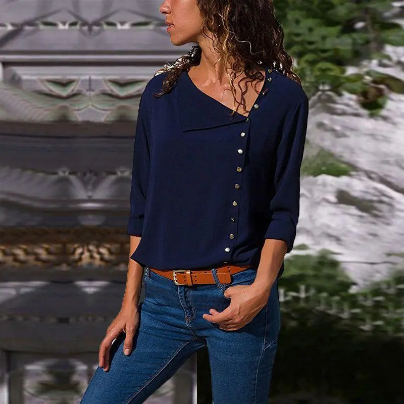 Oblique Collar  Long-sleeved Shirts