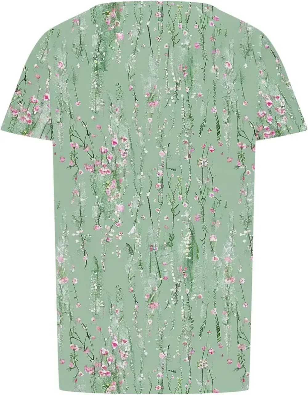 Womens Summer Pleated Front Shirts Tunics Casual Short Sleeved Loose Round Neck Boho Printed Tops Vacation Blouse