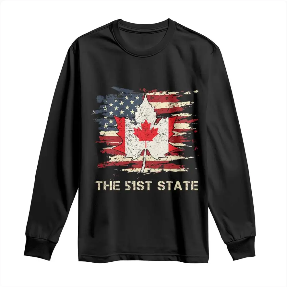 Canada The 51st State Long Sleeve Shirt Canadian Maple American Flag TS09