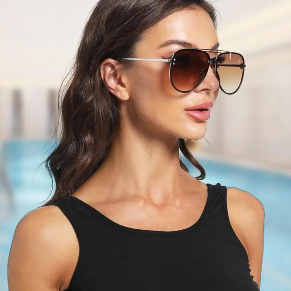 Premium Rimless Oversized Aviator Sunglasses for Women, Polarized PC Lens UV Protection Women’s Shade VF2203
