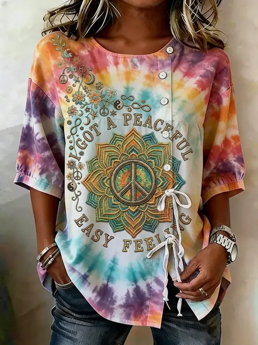 Women's Nashville Peace Mandala Tie-Dye Printed Top