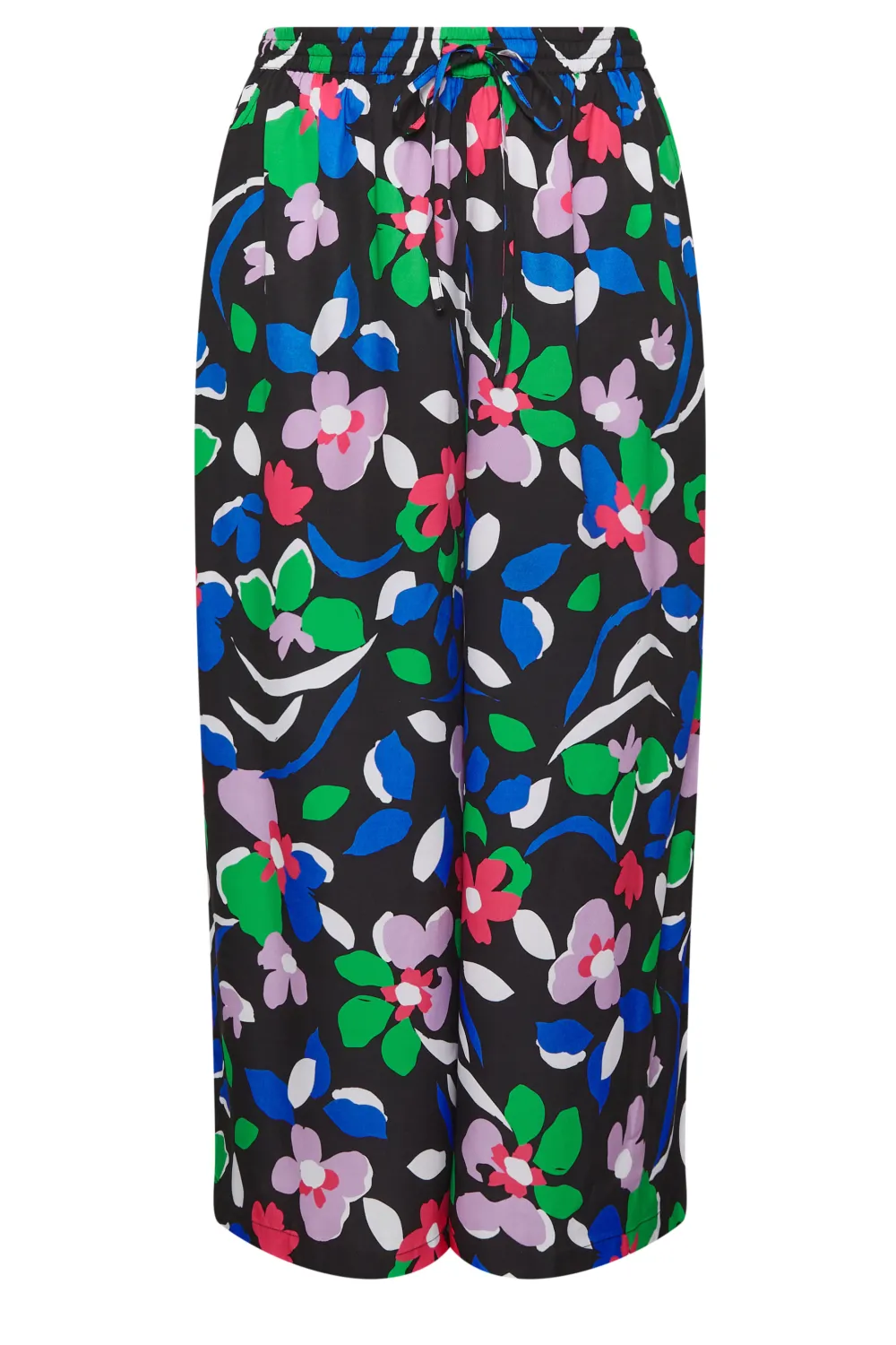 YOURS Curve Blue Abstract Print Drawstring Wide Leg Trousers