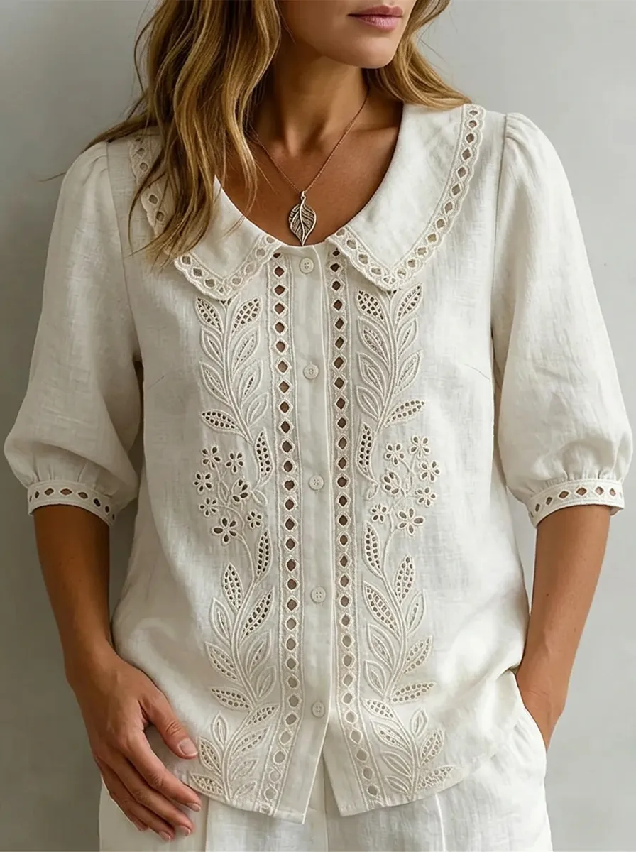 Women's Nashville Floral Embroidered Eyelet Printed Top