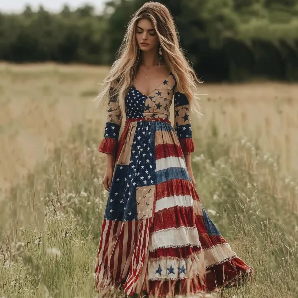 Women's Vintage Independence Day Art Maxi Dress