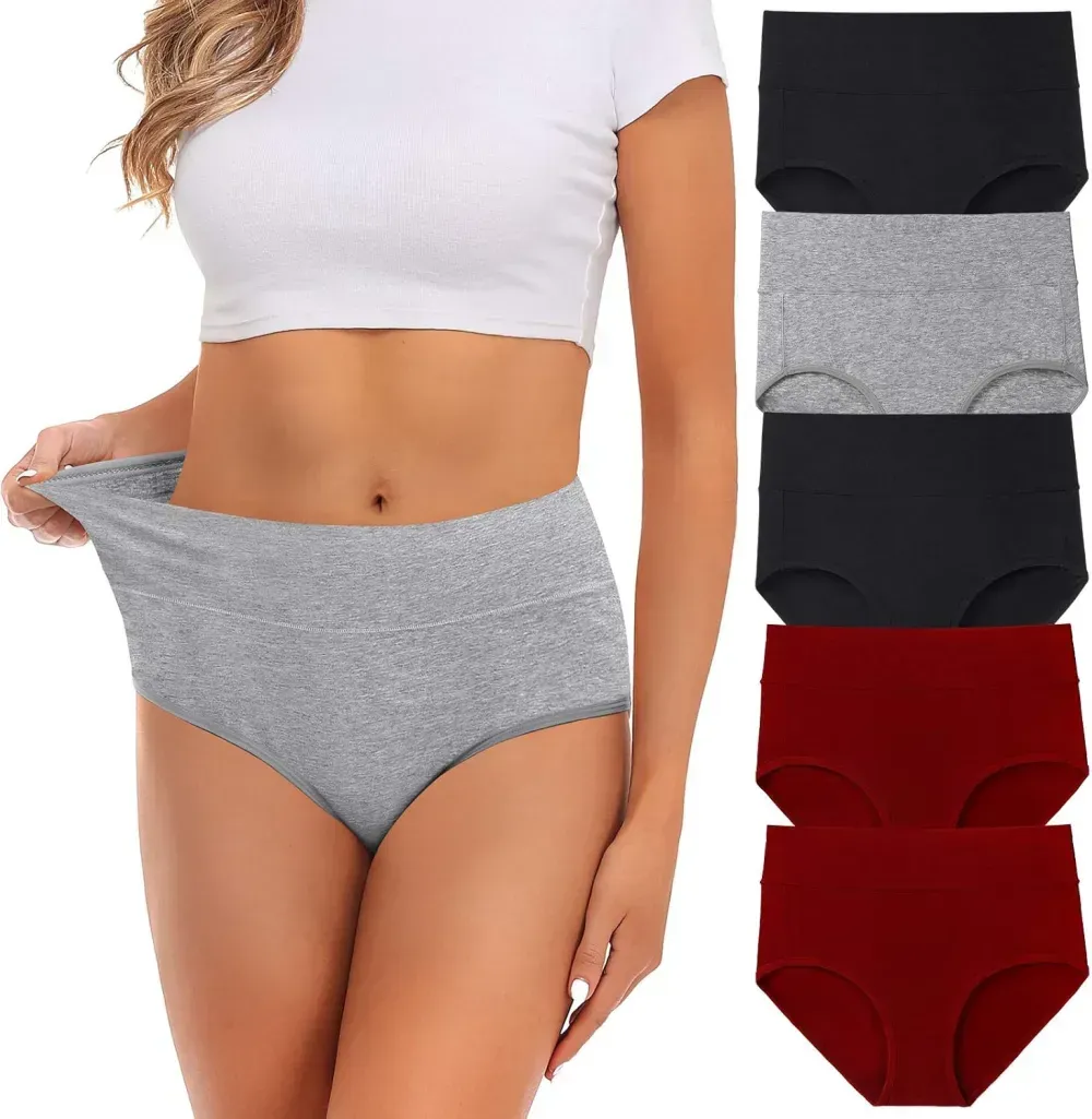 Womens Underwear,Cotton Mid Waist No Muffin Top Full Coverage Brief Ladies Panties Lingerie Undergarments for Women Multipack