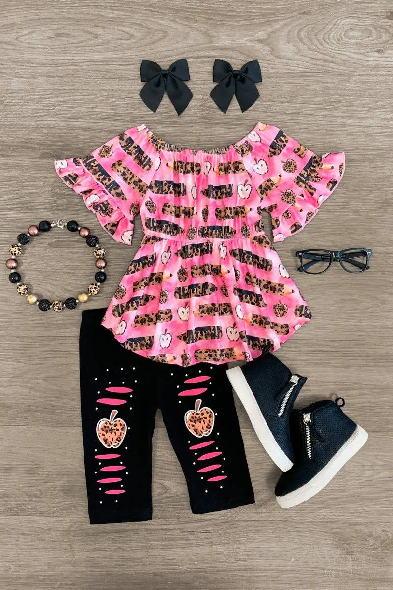 Pink Leopard Pencil Apple Legging Set