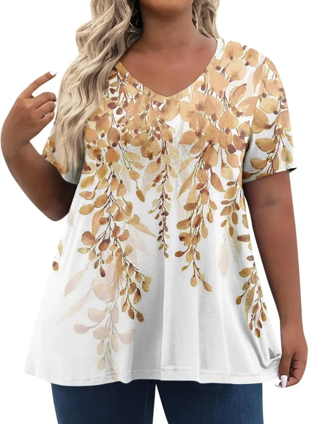 Plus Size Tops for Women Dressy Short Sleeve V Neck Shirts for Women Summer Tops for Women 2024 Floral Print Top